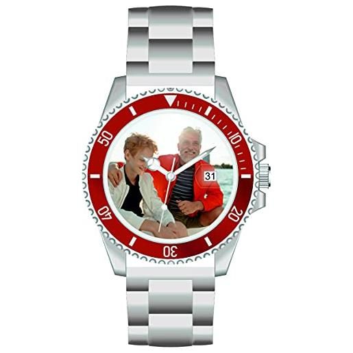 Timeline-Watches memories orologio con foto, diametro 40 mm, cinturino in acciaio inox, 3 bar, datario, prodotto in germania, argento, bracciale