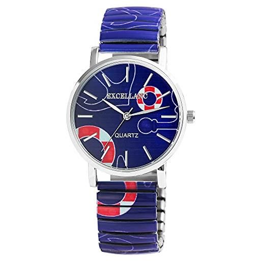 Excellanc orologio da donna con cinturino in acciaio inox, ø 36 mm, motivo colorato, stampa analogico, al quarzo, 1700060, blu, cinghie