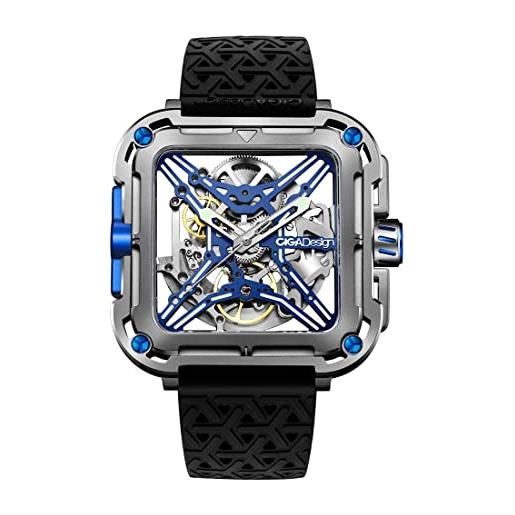 CIGA Design x series titanio automatico grigio silicone orologio uomo scheletrato quadrato