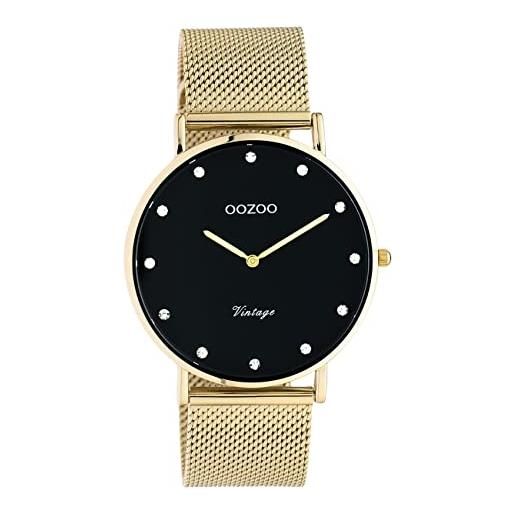 Oozoo orologio vintage da donna - orologio da polso da donna con cinturino in rete 20 mm - analogico da donna rotondo, oro / nero, bracciale