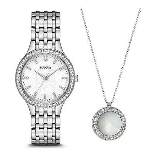 Bulova women's quartz stainless steel dress watch, color: silver-toned (model: 96x146)