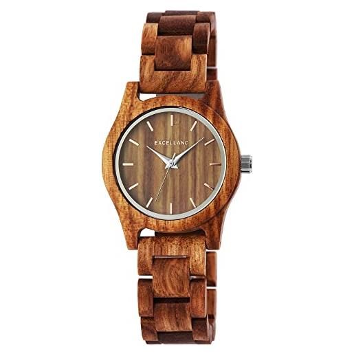 Excellanc orologio da donna in legno, cinturino in acciaio inox, chiusura deployante, analogico, al quarzo, 1800156, marrone_2, bracciale