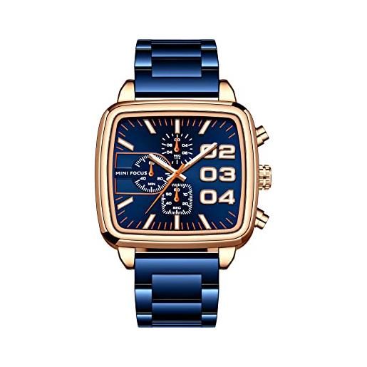 MF MINI FOCUS ms2018 - orologio da polso al quarzo da uomo, analogico, con cinturino in acciaio inox, per collezione, oro