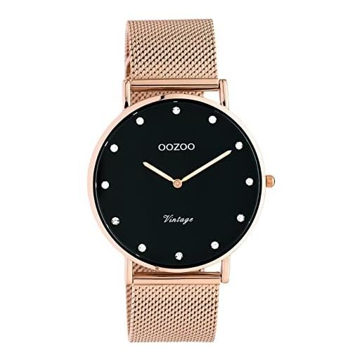 Oozoo orologio vintage da donna - orologio da polso da donna con cinturino in rete 20 mm - analogico da donna rotondo, oro rosa/nero. , bracciale