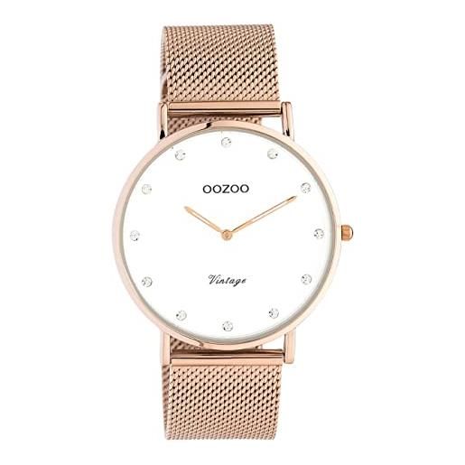 Oozoo orologio vintage da donna - orologio da polso da donna con cinturino in rete 20 mm - analogico da donna rotondo, oro rosa/bianco, bracciale