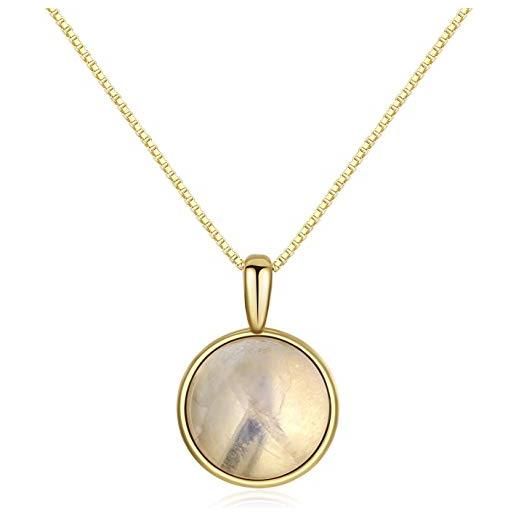 COAI collana con ciondolo circolare in pietra di luna, collana pendente da donna in argento 925 placcato oro