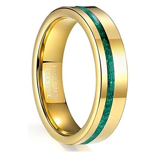NUNCAD anello uomo donna oro anello con malachite in tungsteno 6mm, fede nuziale per matrimonio fidanzamento partner taglie(24.5)