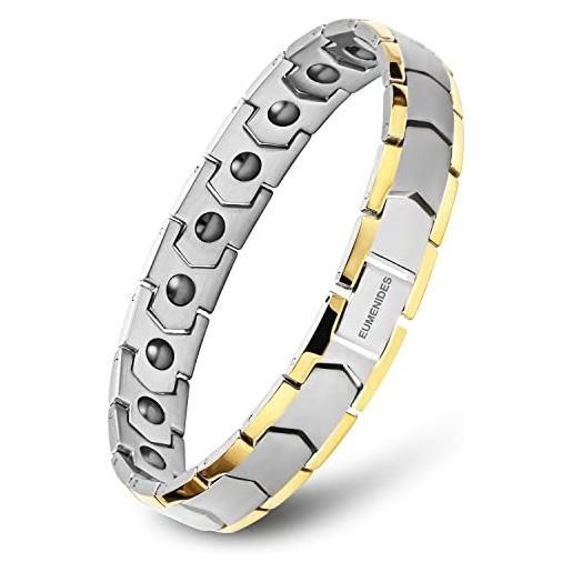 EUMENIDES braccialetto magnetico da uomo, braccialetto magnetico in acciaio al titanio, braccialetto magnetico completo con 18 magneti, (bracciale magnetico argento oro)