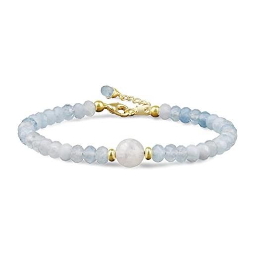 COAI bracciale da donna con perline sfaccettate di pietra naturale acquamarina e perla di pietra di luna