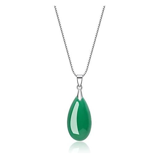 COAI collana da donna in argento sterling con ciondolo lacrima/goccia d'acqua in agata verde