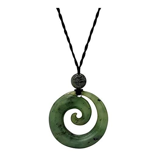 81stgeneration collana pendente unisex intagliato a mano giada nefrite pietra verde spirale maori koru