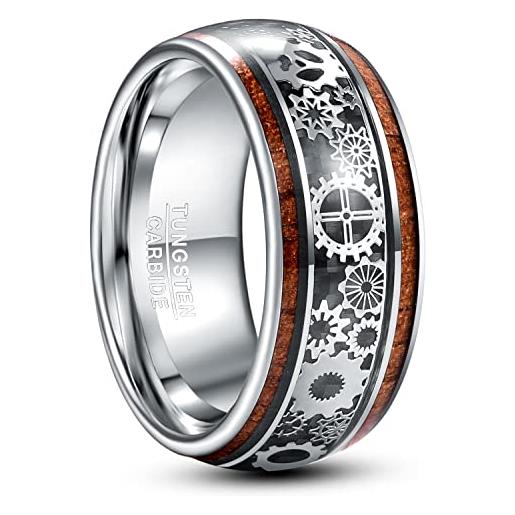 TUNGSTORY 10mm anello di ingranaggi in stile punk argento per uomo anelli nuziali in tungsteno nero con legno e fibra di carbonio inaly taglia 26
