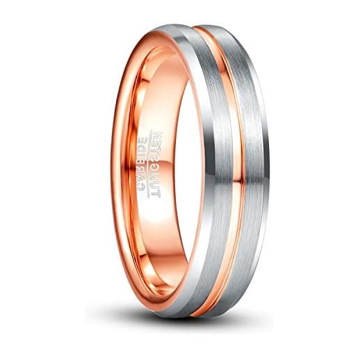 TUNGSTORY 6mm argento di tungsteno anello da uomo scanalatura placcata oro rosa bordo smussato lucido anello di fidanzamento taglia 17.5