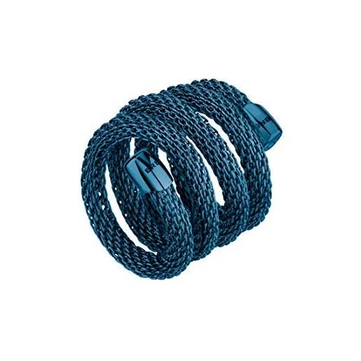 Breil, collezione new snake, anello da donna in acciaio colorato blu ip, leggero e flessibile, da modellare intorno al dito, tonalità blu limited edition, lunghezza 20 cm