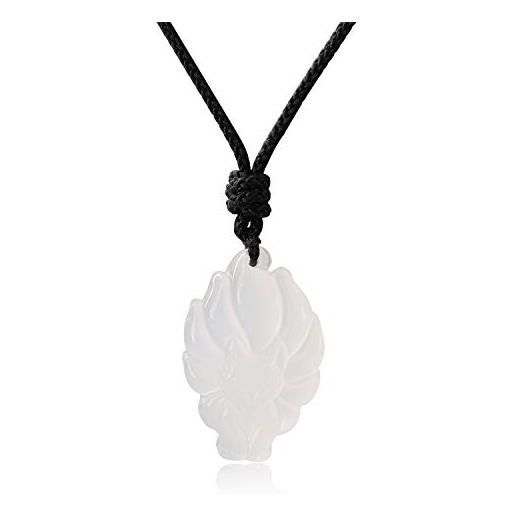 COAI collana con pendente volpe a nove code in agata bianca laccio regolabile per uomo e donna