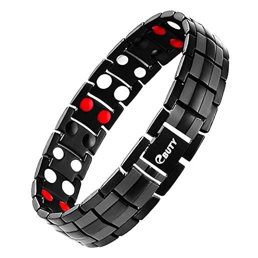 EBUTY bracciali da uomo in titanio magnetica doppia fila 4 elementi con ccatola di gioielli