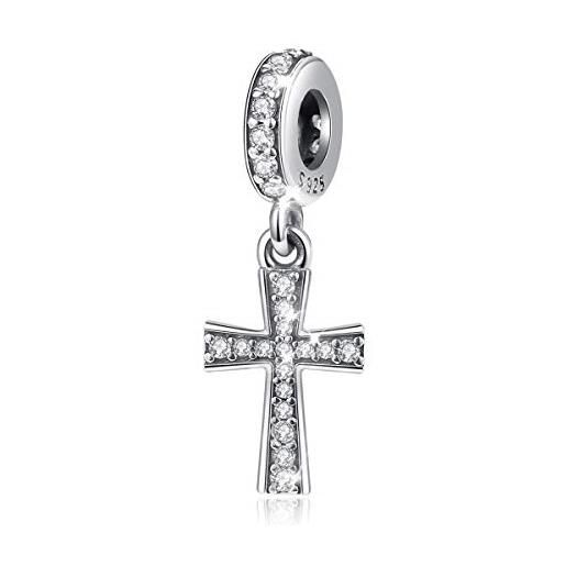 Eusense pandora croce charm bead croce 925 argento sterling compatibili con il braccialetto europeo
