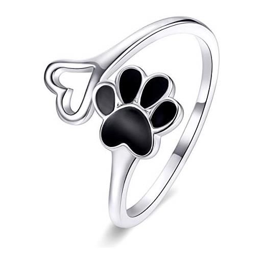 Qings anelli per zampe di animali domestici in argento sterling 925, anello da dito regolabili con aampa di cane e gatto anelli a cuore aperto per gli amanti degli animali