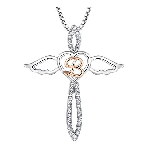 FJ collana lettera b argento 925 donna collana con ciondolo angelo custode collana iniziale alfabeto con zirconia cubica gioielli regalo per donna
