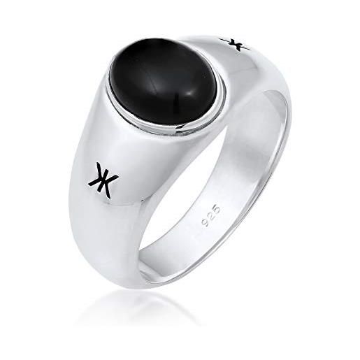 Kuzzoi - anello da uomo con sigillo ovale in onice nero massiccio, larghezza 9 mm, in argento sterling 925, anello in argento con logo nero ossidato, colore: argento, cod. 0602932120_60
