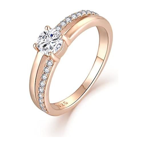 YL anello donna, anelli donna argento 925 anello di fidanzamento anello solitario donna argento 925 anelli donna (oro rosa, 12)