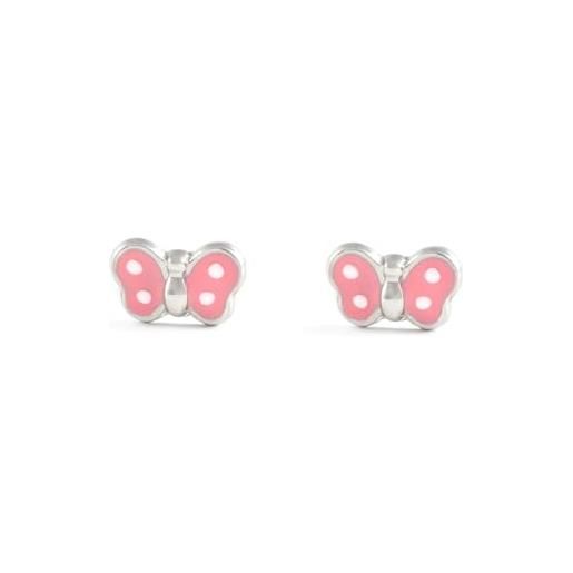 Monde Petit ag-2365-f - orecchini da bambina in argento, farfalla smaltata in rosa e bianco
