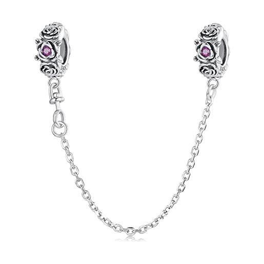 luvhaha rose catena di sicurezza charms con 2 gomma spacer stoppers charms 925 sterling silver beads fit pandora charms braccialetto per le donne