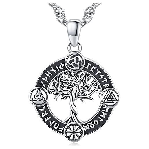 Friggem collana albero della vita in argento sterling 925 con ciondolo albero della vita vichingo amuleto gioielli regali per uomo donna, catena in acciaio inossidabile 61 cm (c)