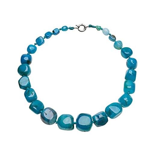 TreasureBay - splendida collana da donna con pietre di agata e nessuno, colore: blu, cod. Tbgem01