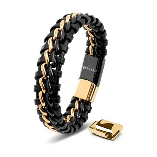 SERASAR regalo uomo braccialetto uomo 17cm oro bracciale pelle cuoio regolabile magnetico inox bracciali braccialetti perline bracialetto cinturino braciale bambino bracelet braciale nere accessori