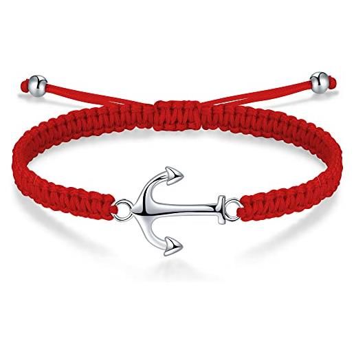 J.Endéar bracciale ancora argento 925 corda in filigrana intrecciata fatta a mano per donna ragazza uomo estate gioielli nautici regalo, rosso