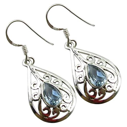 Unique Gems orecchini per la donna topazio blu 2.8 carati argento 925 art nouveau qualità come gioielliere