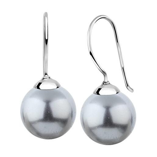 Nenalina, orecchini da donna con perle, perla 12 mm, grigio, argento sterling 925, 842404-199