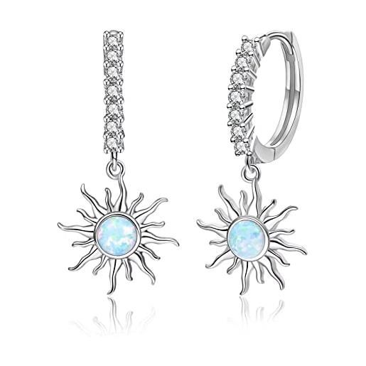 Qings sun huggie orecchini a cerchio in argento sterling 925 sole ipoallergenico orecchini a cerchio con zircone cubico opale sole gioielli regalo per donne ragazze compleanno