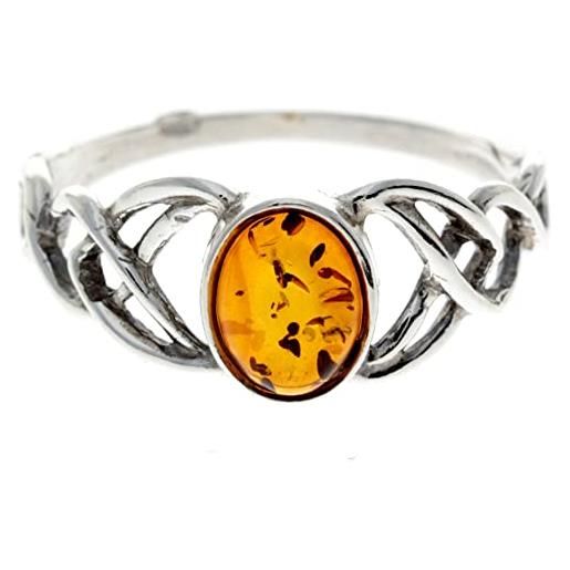 SilverAmber Jewellery - anello in argento sterling 925 e ambra baltica con nodo celtico - 7482, 20 7/8, pietra preziosa, ambra