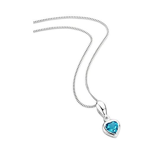 Orovi collana da donna con topazio blu - ciondolo con catena in oro bianco 9 ct/375 con diamanti taglio brillante topazio blu 0,50 ct, diamante