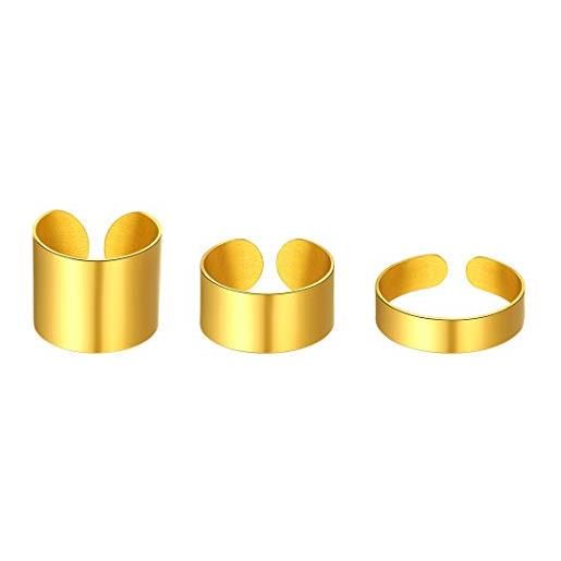 Richsteel anelli a fascia in 3 pezzi placcati in oro 18 carati per donna anello aperto regolabile da 5mm/10mm/17 mm adatto per misura eu l1/2-y regalo per moglie donna gioielli polsino anelli da dito