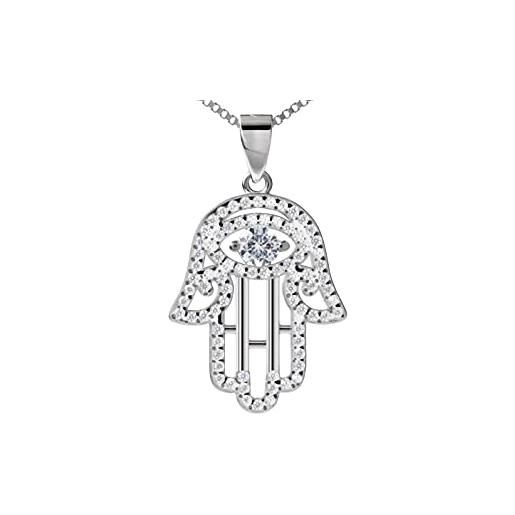 BrightEarth - hamsa - collana donna in argento 925 - ciondolo mano di fatima con cristalli cubic zirconia - elegante custodia - originale idea regalo