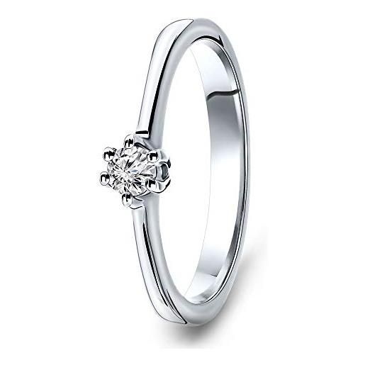 Miore anello da donna solitario diamante anello di fidanzamento oro bianco 14 carati / oro 585 diamante brillante 0,12 ct, oro