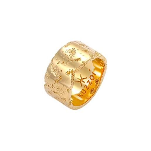 Kuzzoi anello da uomo (12,5 mm) forgiato a mano, anello da uomo in argento sterling 925 placcato oro, anello in argento martellato, anello in stile rustico, colore: gold, cod. 0607613120_62