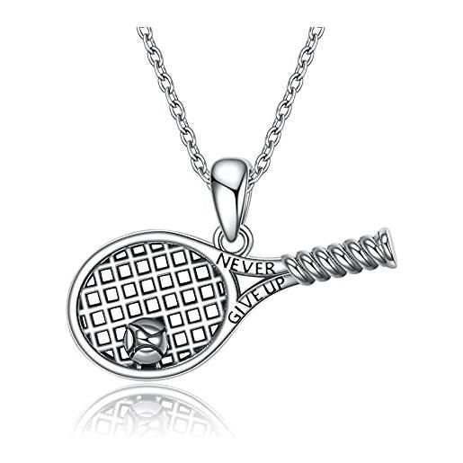 YFN collana tennis argento sterling ciondolo tennis racchetta gioielli regalo per donna uomo bambina bambino