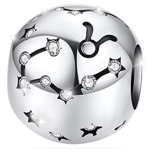 Maria Fonte bead charm segno zodiacale toro in argento sterling 925, compatibile con le più diffuse marche di braccialetti e collane. 