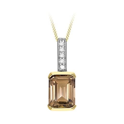 Carissima gold collana con pendente da donna in oro giallo 9k (375) con diamante e quarzo affumicato, 0.02ct, 46 cm