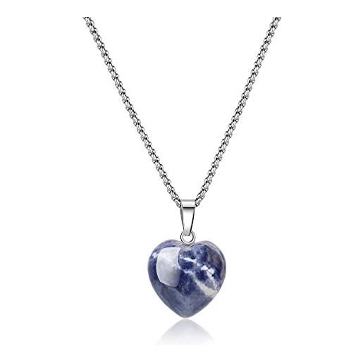 COAI collana da donna in acciaio con ciondolo cuore in sodalite