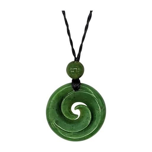 81stgeneration collana pendente unisex intagliato a mano giada nefrite pietra verde maori doppio koru cerchio