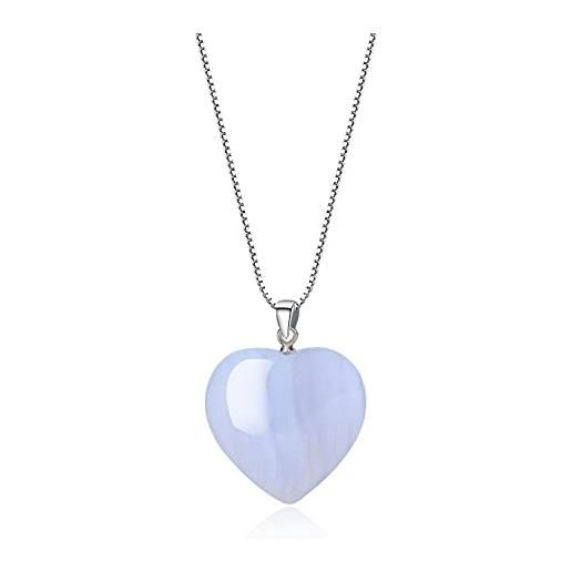 COAI collana da donna in argento 925 con ciondolo cuore in agata azzurra