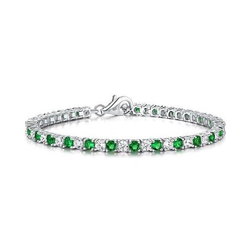 Diamond Treats braccialetto tennis smeraldo verde donne, solido argento 925 sterling 3mm zircone cubico scintillante. Braccialetto eternity signore 16,5-17,8 cm regalo gioielleria perfetto donne. 