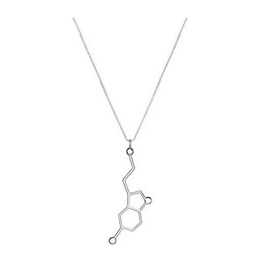 Jewellbox nerd regali per women-serotonin necklace| minimalista gioielli molecule necklace| stile moderno serotonina necklace| oro bianco pieghettato chimica regali silver| collane per women|