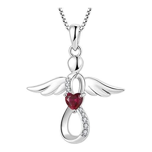 FJ collana angelo custode donna argento 925 collana con ciondolo infinito collana luglio pietra portafortuna rubino gioielli regalo per donna