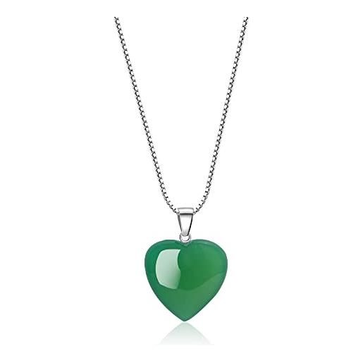 COAI collana da donna in argento sterling con ciondolo cuore in agata verde